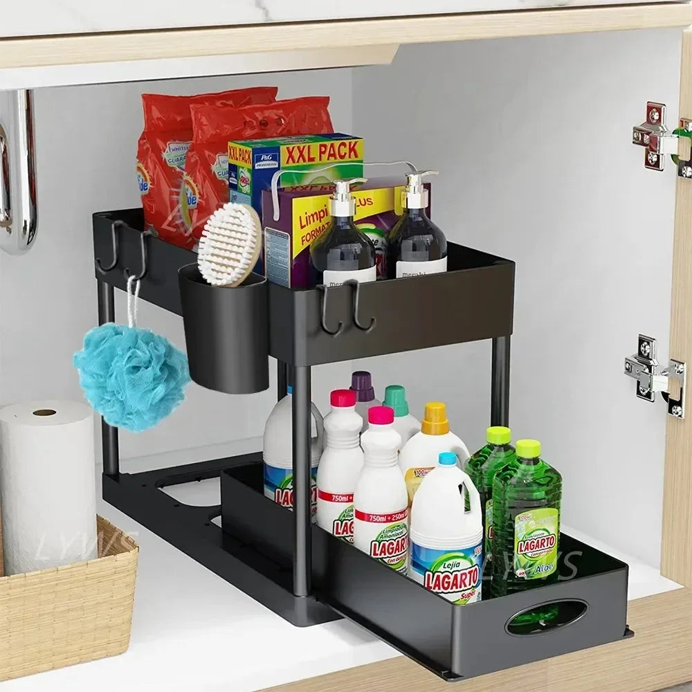 2 Tier Under Sink Organizer Sliding Cabinet