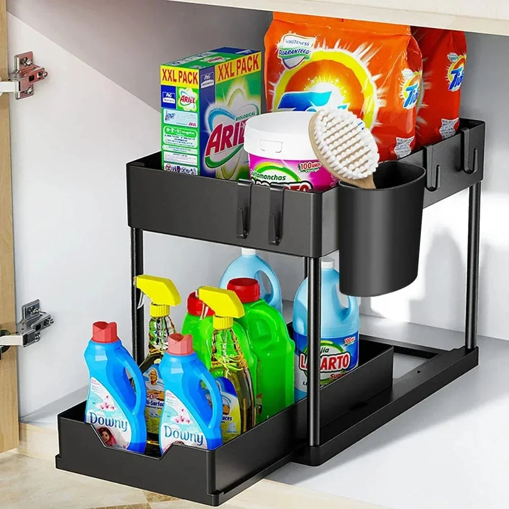 2 Tier Under Sink Organizer Sliding Cabinet